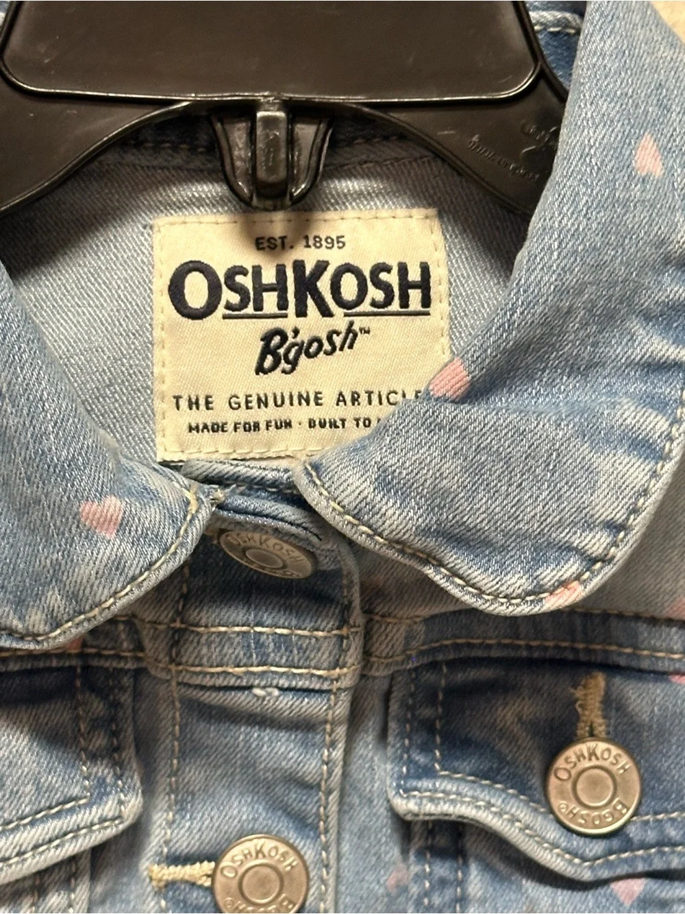 Girls OshKosh B'gosh Light Blue Denim Jacket with Pink Heart Print